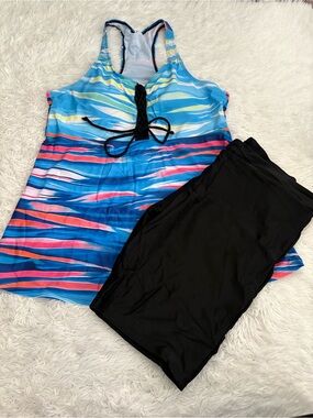 NEW American Trends Multi Color Striped Tankini Swim Set 3XL